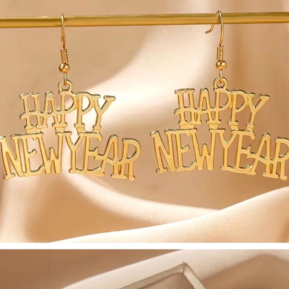 Gold Happy New Year Earrings - Picture 1 of 6